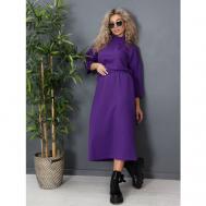 Костюм , свитшот и юбка, повседневный стиль, свободный силуэт, трикотажный, пояс на резинке, размер 44, фиолетовый IvCapriz