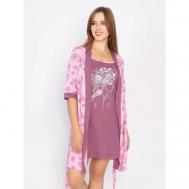 Комплект , сорочка, халат, укороченный рукав, пояс, размер 56, розовый Style Margo