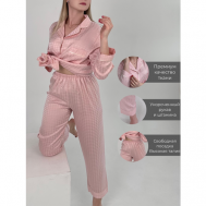 Пижама , брюки, рубашка, укороченный рукав, пояс на резинке, размер XL, розовый AuroraMichi