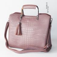 Сумка  шоппер  классическая, натуральная кожа, фактура под рептилию, внутренний карман, регулируемый ремень, розовый Finsa