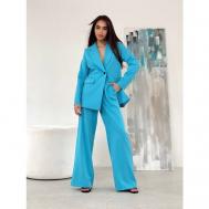 Костюм , жакет и брюки, классический стиль, свободный силуэт, подкладка, размер 44, голубой Blazer