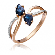 Кольцо PLATINA, красное золото, 585 проба, сапфир, бриллиант, размер 16.5, синий, бесцветный PLATINA Jewelry