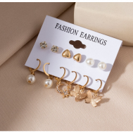 Комплект серег , бижутерный сплав, циркон, жемчуг имитация, золотой Fashion EARRINGS