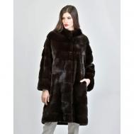 Пальто , норка, силуэт прямой, размер 42, черный Langiotti