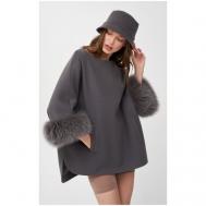 Пальто  , демисезон/зима, шерсть, оверсайз, укороченное, размер 50/52/164-172, серый EKATERINA ZHDANOVA