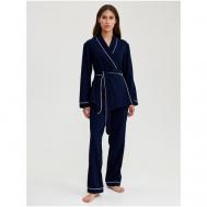 Пижама , рубашка, брюки, длинный рукав, пояс, трикотажная, карманы, размер M(170-176), синий Ihomewear