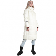 Куртка  , демисезон/зима, удлиненная, силуэт свободный, стеганая, утепленная, ветрозащитная, капюшон, съемный капюшон, карманы, манжеты, размер L, серебряный NEW SHEEK