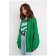Кардиган , длинный рукав, оверсайз, удлиненный, вязаный, пояс/ремень, размер one size (40-46), зеленый Kivi Clothing