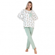 Пижама , лонгслив, брюки, длинный рукав, утепленная, размер 58, белый, зеленый Elena Tex