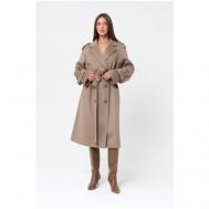Пальто   демисезонное, шерсть, силуэт прямой, средней длины, размер 42/44/164-172, бежевый EKATERINA ZHDANOVA