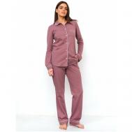 Пижама , рубашка, брюки, длинный рукав, карманы, пояс на резинке, трикотажная, размер XS(158-164), коричневый Ihomewear