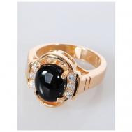 Кольцо помолвочное , фианит, оникс, размер 16, черный Lotus Jewelry