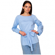 Блуза  , классический стиль, полуприлегающий силуэт, длинный рукав, однотонная, размер 48-50, голубой Onatej