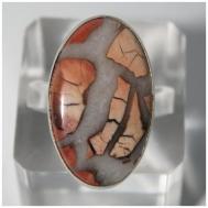 Кольцо , мельхиор, яшма, размер 18, коричневый True Stones