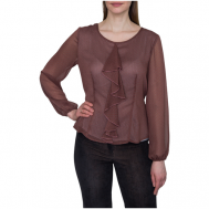 Блуза  , классический стиль, полуприлегающий силуэт, длинный рукав, однотонная, размер 50, коричневый Galar