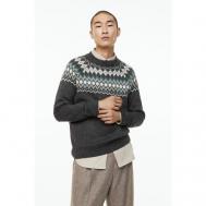 Пуловер , длинный рукав, силуэт свободный, средней длины, размер XXXL, серый, мультиколор H&M