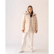 куртка   зимняя, средней длины, силуэт прямой, карманы, капюшон, размер 50, экрю Modress