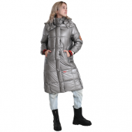 куртка  , демисезон/зима, удлиненная, силуэт прямой, размер L, серебряный NEW SHEEK