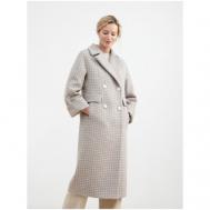 Пальто-кокон   демисезонное, шерсть, силуэт прямой, удлиненное, размер 50/170, мультиколор Pompa