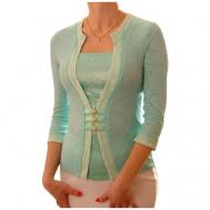 Блуза  , нарядный стиль, прилегающий силуэт, укороченный рукав, размер L, зеленый TheDistinctive
