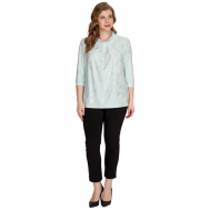 Блуза  , нарядный стиль, полуприлегающий силуэт, укороченный рукав, манжеты, флористический принт, размер 54, бирюзовый, зеленый OLSI