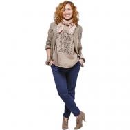 Блуза  , стиль бохо, прямой силуэт, укороченный рукав, манжеты, размер 48-50, коричневый, бежевый Kayros