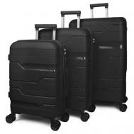 Комплект чемоданов  Happy, 3 шт., 100 л, размер S/M/L, черный Impreza