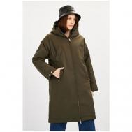 куртка  , демисезон/зима, удлиненная, силуэт свободный, подкладка, капюшон, карманы, вентиляция, утепленная, стеганая, водонепроницаемая, ветрозащитная, размер 48, хаки Baon