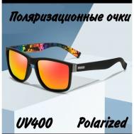 Солнцезащитные очки , прямоугольные, оправа: пластик, спортивные, зеркальные, поляризационные, с защитой от УФ, черный Safali