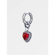 Моносерьга  HEART, фианит, размер 40 мм, серебряный, красный Rushev
