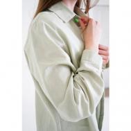 Рубашка , повседневный стиль, прямой силуэт, длинный рукав, манжеты, однотонная, размер 48, зеленый CLAMP-SHOP