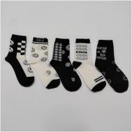 Женские носки  высокие, фантазийные, 40 den, 5 пар, размер 36-41, белый, черный Kataya