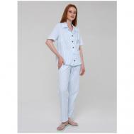 Пижама , брюки, укороченный рукав, размер 46, голубой, белый Алтекс