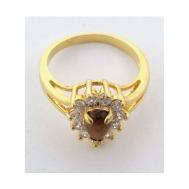 Кольцо помолвочное , фианит, тигровый глаз, размер 19, коричневый Lotus Jewelry