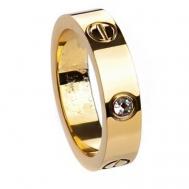 Кольцо, нержавеющая сталь, бижутерный сплав, размер 17, золотой Без бренда