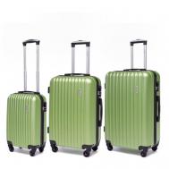 Комплект чемоданов , 3 шт., пластик, ABS-пластик, опорные ножки на боковой стенке, рифленая поверхность, 85 л, размер S, зеленый Lacase