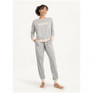 Пижама , свитшот, лонгслив, брюки, длинный рукав, трикотажная, пояс на резинке, карманы, размер XL, серый DKNY