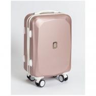 Умный чемодан , полипропилен, опорные ножки на боковой стенке, 35 л, размер S, розовый, бежевый Ambassador