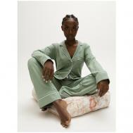 Пижама , рубашка, брюки, длинный рукав, трикотажная, размер M(158-164), зеленый Ihomewear