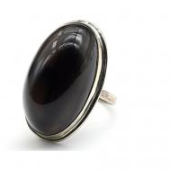Кольцо, бижутерный сплав, обсидиан, размер 18.5, черный Кольцо обсидиан " Овал " 19*30мм, размер 18,5