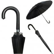 Зонт трость черного цвета, ручка кожаный крюк, купол 104см, 24 спицы. Universal Umbrella