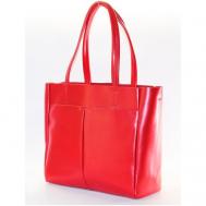 Сумка  шоппер  классическая, натуральная кожа, вмещает А4, внутренний карман, красный Finsa