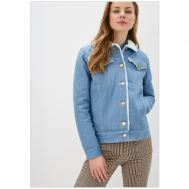 Джинсовая куртка  , демисезон/зима, средней длины, силуэт прямой, водонепроницаемая, внутренний карман, ветрозащитная, карманы, без капюшона, утепленная, из овчины, размер 44, синий, голубой Dasti