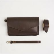 Комплект сумок поясная , фактура матовая, гладкая, коричневый Grekaleather
