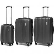 Комплект чемоданов , 3 шт., пластик, ABS-пластик, опорные ножки на боковой стенке, рифленая поверхность, 85 л, размер M, черный Lacase