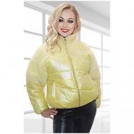 Куртка  , демисезон/зима, укороченная, силуэт свободный, карманы, подкладка, отделка мехом, без капюшона, размер 42, желтый BGT