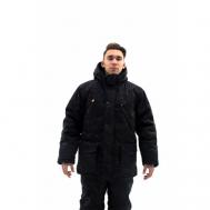 куртка  зимняя, силуэт свободный, капюшон, съемный капюшон, манжеты, утепленная, ветрозащитная, внутренний карман, карманы, размер 48, черный IDCOMPANY