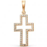 , Золотая подвеска крестик с фианитами, золото красное 585, подвеска-крестик, золотой крестик. BASSCO
