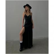 Платье-комбинация , натуральный шелк, вечерний, бельевой стиль, полуприлегающее, макси, открытая спина, размер 42, черный NA LUBVI