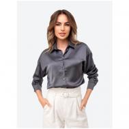 Блуза  , классический стиль, оверсайз, длинный рукав, однотонная, размер 46, серый HappyFox